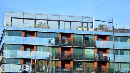 Facade of a modern apartment condominium in a sunny day