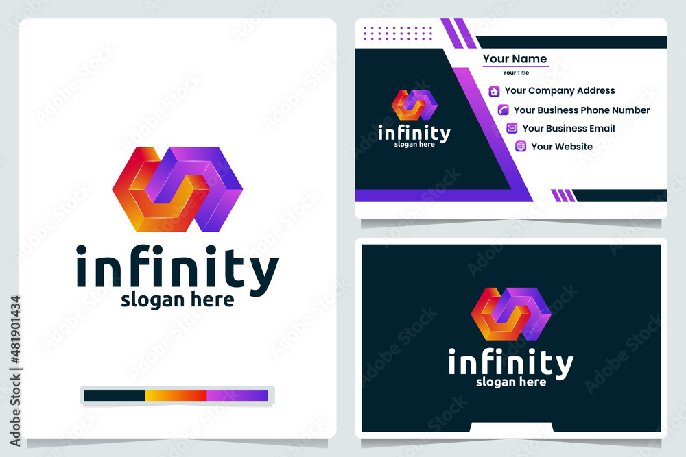 square infinity , color gradient,logo design and business card