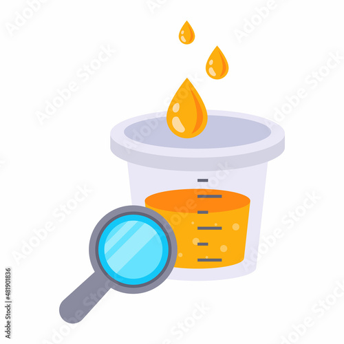 study of urinalysis in the laboratory. hand over tests in a bottle. flat vector illustration.