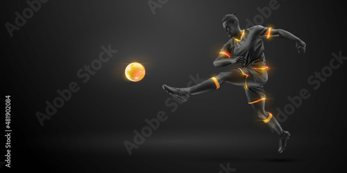 football soccer player man in action isolated black background. Vector illustration