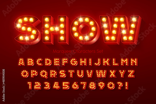 Show alphabet design, marquee, LED lamps letters and numbers.