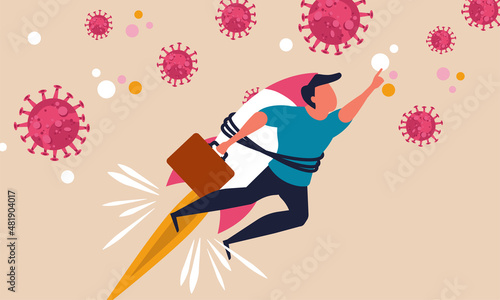 Business booster and accelerate power with advantage on crisis. Forward manager innovation man vector illustration concept. Motivation and strong finance career grow. Startup launch on covid-19