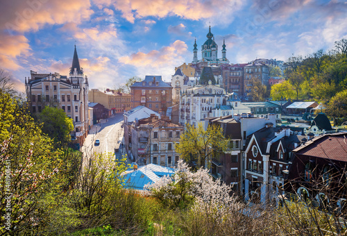 Scenic view to Andriivsky descent in the center of Ukrainian capital, Kyiv, Ukraine photo