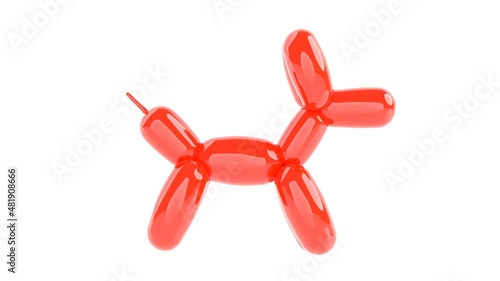 red dog ballon 3d representation, shiny childhood toy that can represent a birthday, happiness or creativity