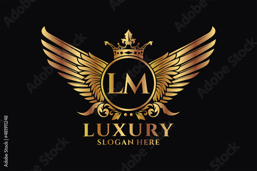 Luxury royal wing Letter LM crest Gold color Logo vector, Victory logo, crest logo, wing logo, vector logo template.