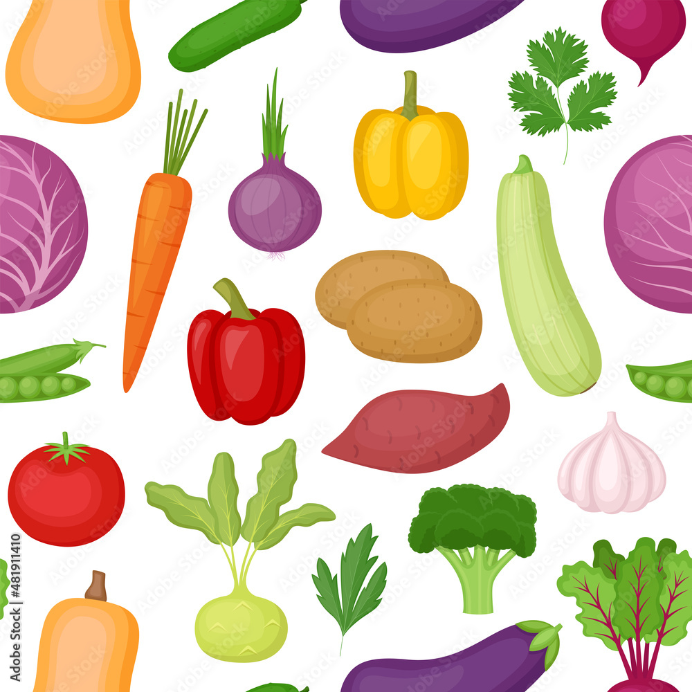 Seamless pattern with vegetables and greens, vector illustration Seamless pattern with vegetables and greens, vector illustration
