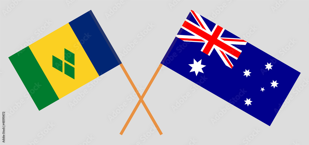 Crossed flags of Saint Vincent and the Grenadines and Australia. Official colors. Correct proportion Crossed flags of Saint Vincent and the Grenadines and Australia. Official colors. Correct proportion