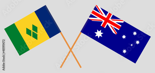 Crossed flags of Saint Vincent and the Grenadines and Australia. Official colors. Correct proportion