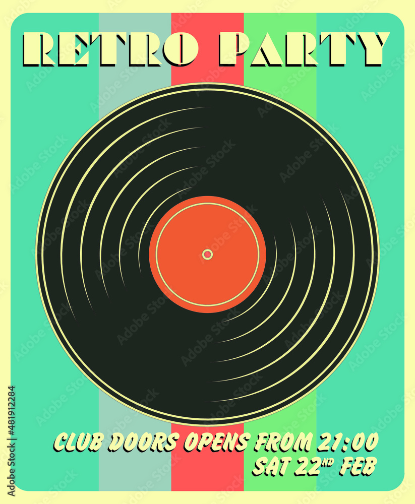 Vintage retro clubbing poster. Colors of the 70s. Retro Party vector ...