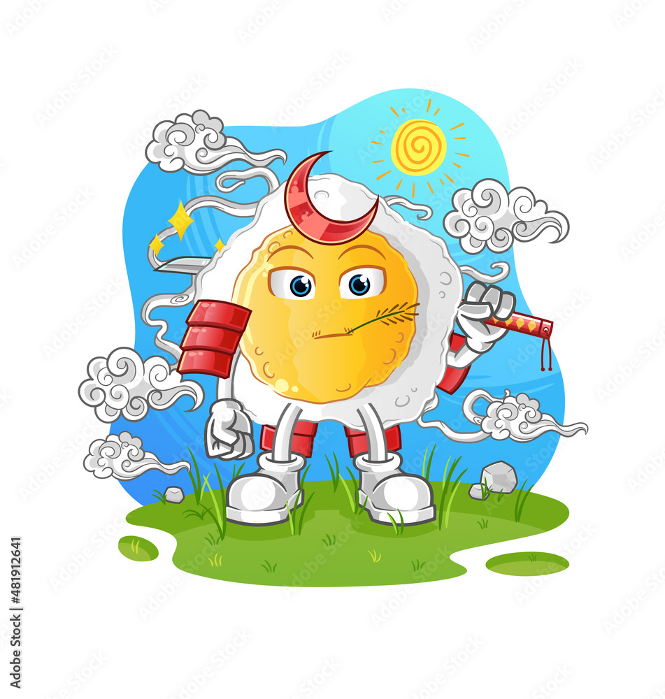 Obraz premium sunny side up samurai cartoon. cartoon mascot vector