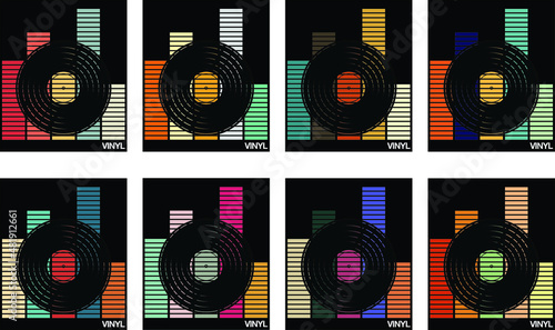 Vintage retro vinyl records design. Colors of the 70s. Retro graphic vector print for t shirt, sticker and background usage.