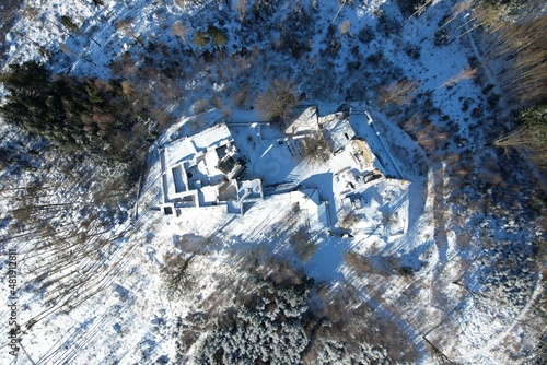 historical old castle ruins Orlik by Humpolec city aerial panorama view hrad Orlík  photo