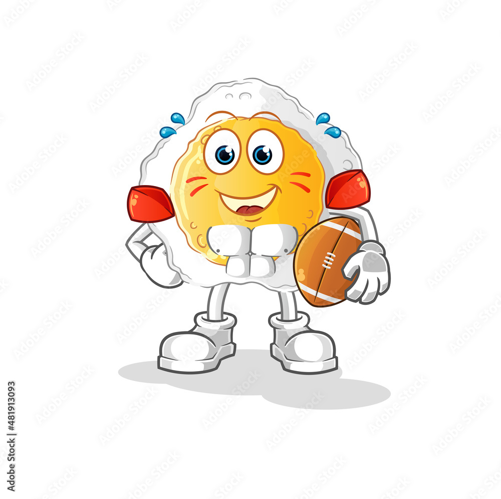 Obraz premium sunny side up playing rugby character. cartoon mascot vector