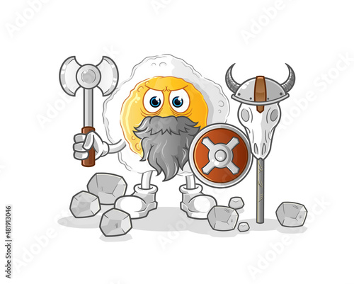sunny side up viking with an ax illustration. character vector