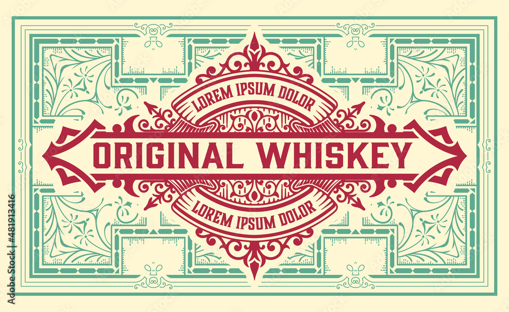 Whiskey label with old frames Whiskey label with old frames