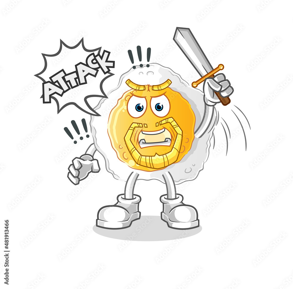 sunny side up knights attack with sword. cartoon mascot vector sunny side up knights attack with sword. cartoon mascot vector