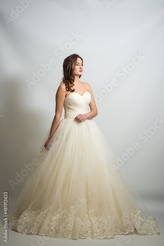 Beauty young bride white wedding dress