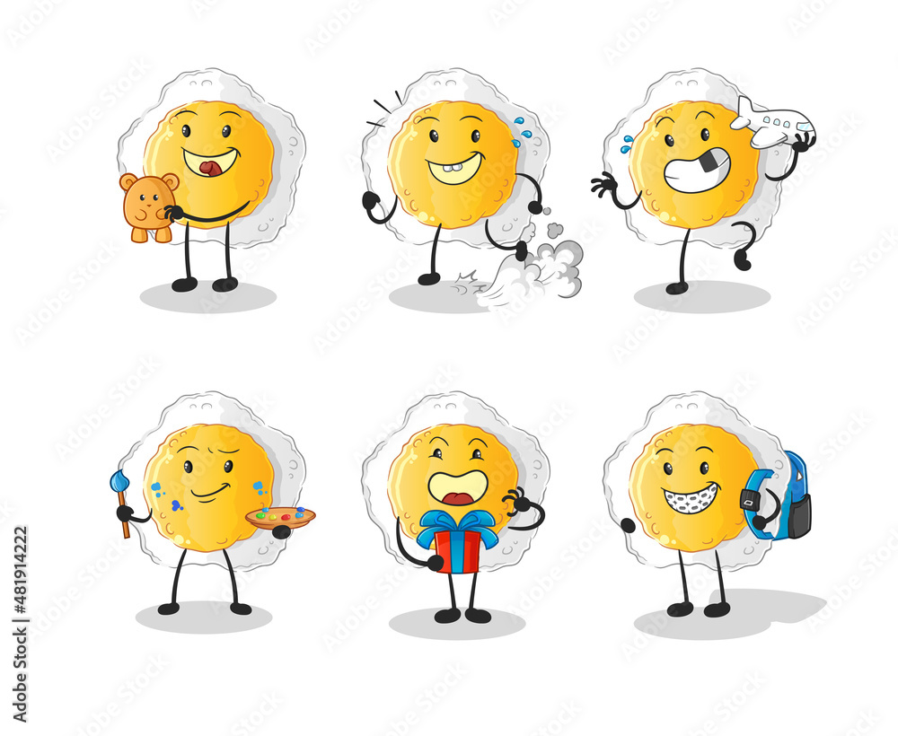 sunny side up children group character. cartoon mascot vector