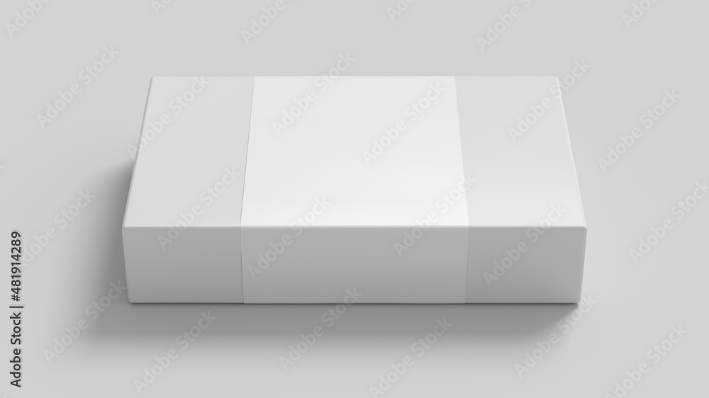 Flat box mock up with blank paper cover label: White gift box on white background. Flat box mock up with blank paper cover label: White gift box on white background.