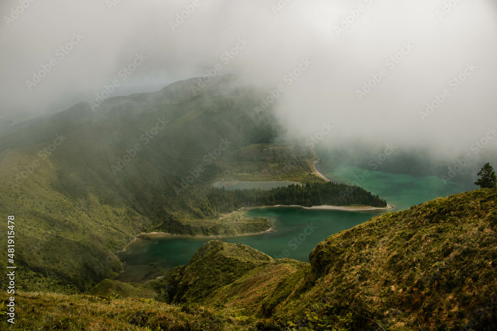 foggy mountain view for the lake 