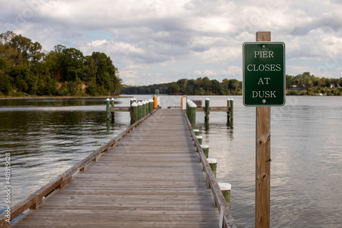 sign at pier at jefferson patterson nature park in calvert county southern maryland usa patuxent river