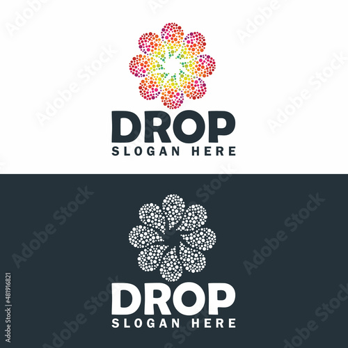 Drops Flower Logo Design Template.  Water Drop logotype Pattern design.