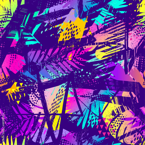 Fashion tropics funny wallpapers. Seamless pattern with leaf on white background.