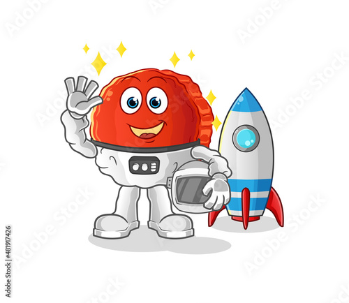 bottle cap astronaut waving character. cartoon mascot vector