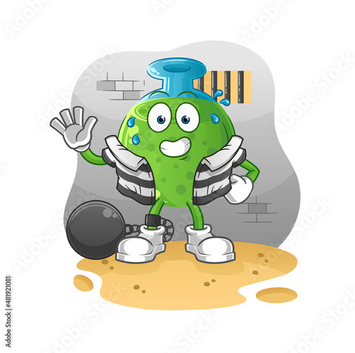 chemical tube criminal in jail. cartoon character