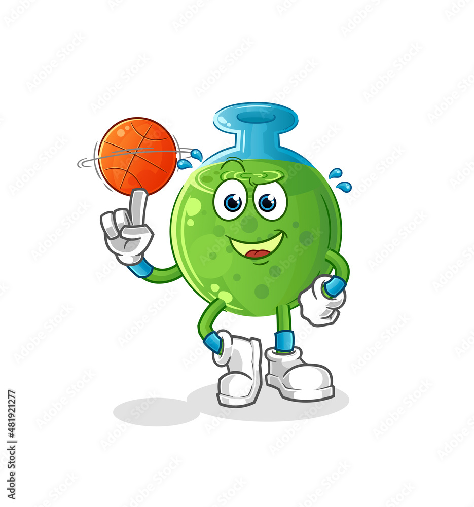 Obraz premium chemical tube playing basket ball mascot. cartoon vector