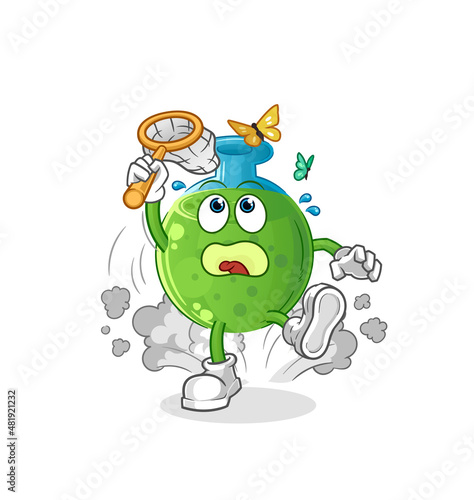 chemical tube catch butterfly illustration. character vector