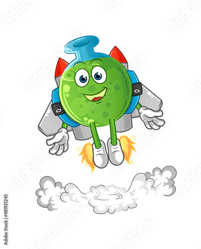 chemical tube with jetpack mascot. cartoon vector