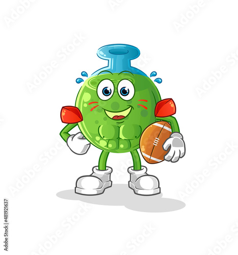 chemical tube playing rugby character. cartoon mascot vector