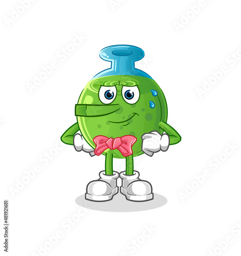 chemical tube lie like Pinocchio character. cartoon mascot vector
