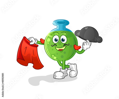 chemical tube matador with red cloth illustration. character vector
