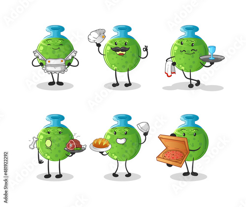 chemical tube restaurant group character. cartoon mascot vector