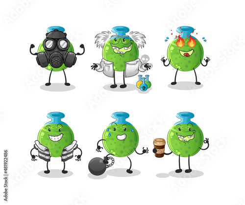chemical tube villain group character. cartoon mascot vector