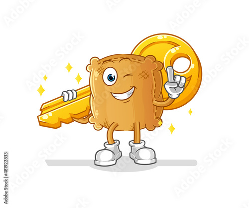 burlap sack carry the key mascot. cartoon vector