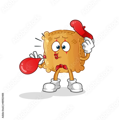 burlap sack pantomime blowing balloon. cartoon mascot vector