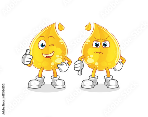 oil thumbs up and thumbs down. cartoon mascot vector
