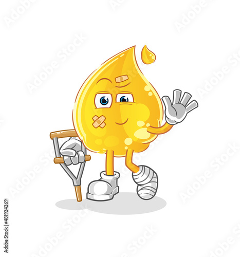 oil sick with limping stick. cartoon mascot vector