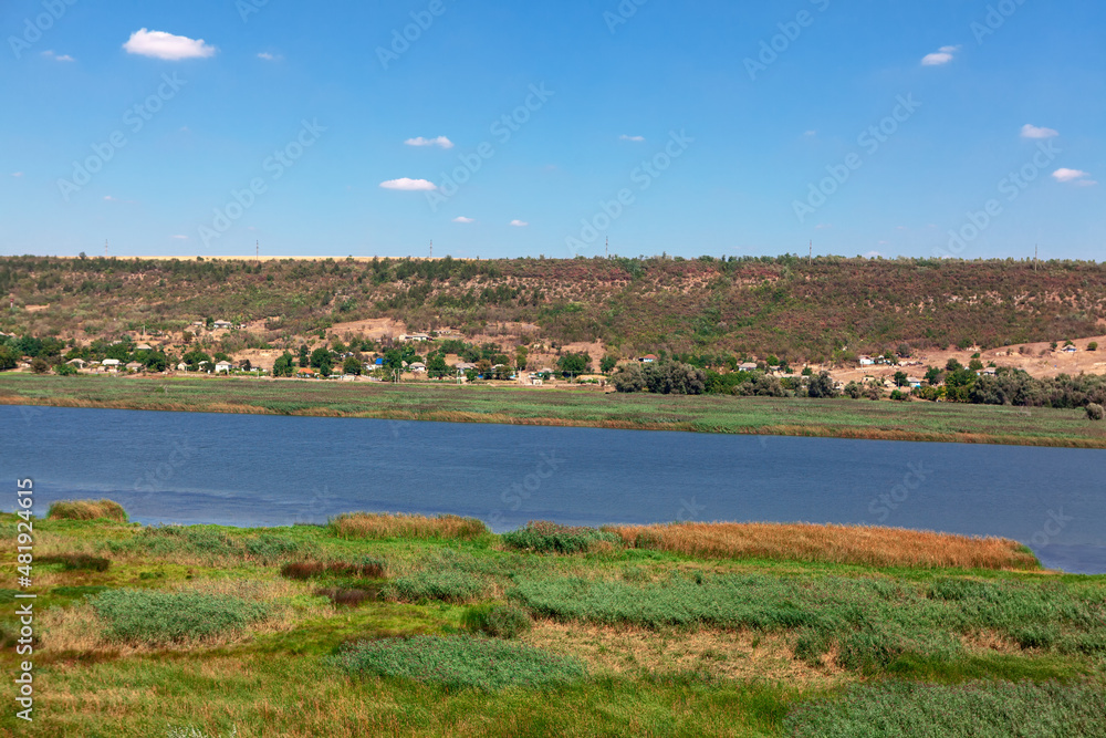 Countryside panorama with river . Nature reserve landscape