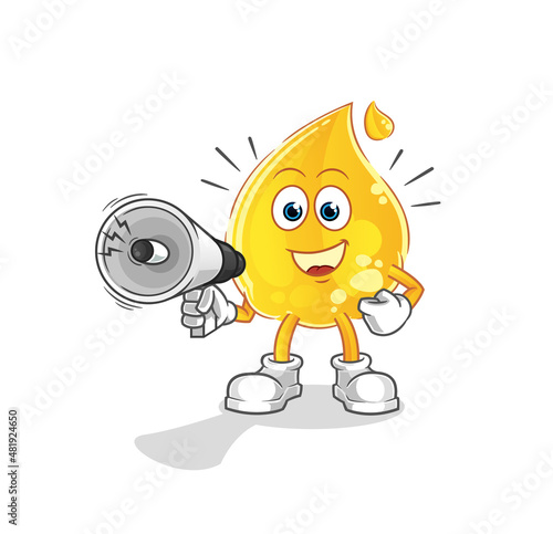 oil holding hand loudspeakers vector. cartoon character