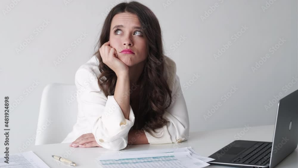 Uninterested Work Bored work. Oppressive woman. Meme expression. Sad dreamful lady ...