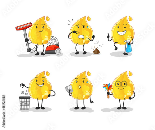 oil cleaning group character. cartoon mascot vector