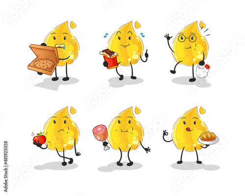 oil food set character. cartoon mascot vector