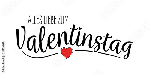 Alles Liebe zum Valentinstag - Herz-Icon und Text. Weißer Hintergrund.