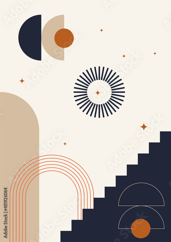 Classic shape colorful Flat Boho Geometric Neutral Color design Poster