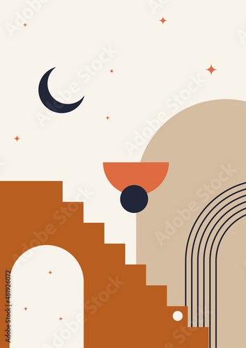 Classic shape colorful Flat Boho Geometric Neutral Color design Poster