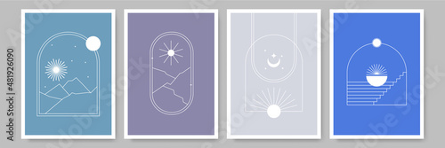 Modern minimalist abstract aesthetic illustrations. Bohemian style wall decor. Collection of contemporary artistic posters.